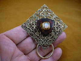 (E-878) Opal celluloid diamond shaped brass Eyeglass pin pendant ID badge holder - £18.63 GBP