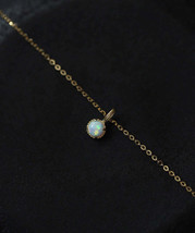 9ct Solid Gold Opal Stone Charm Necklace, Delicate, Gift, 9K Au375, chain - £124.25 GBP