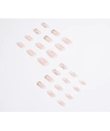 24PCS French Flash Powder Nail Art: Long Square Press On w/Geometri BNIB - £7.44 GBP