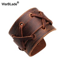 WarBLade 2018 New Fashion Black Brown Genuine Leather Wide Bracelet Bangles Cuff - £10.71 GBP