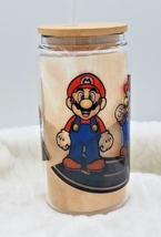 Mario On The Road 16 oz Glass Can Tumbler with Bamboo Lid and Straw - £10.14 GBP