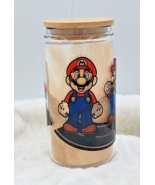 Mario On The Road 16 oz Glass Can Tumbler with Bamboo Lid and Straw - £10.21 GBP