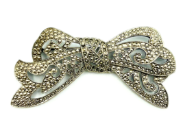 1928 Retired Silver Tone Marcasite Bow Brooch Pin - £14.01 GBP