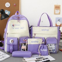 5 Pcs/Set Canvas School Backpack Women Lovely Schoolbag For Teenage Girls Laptop - £40.28 GBP