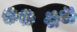 Vtg Clip Earrings Blue AB Faceted Glass - £15.98 GBP