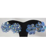 Vtg Clip Earrings Blue AB Faceted Glass - £16.02 GBP