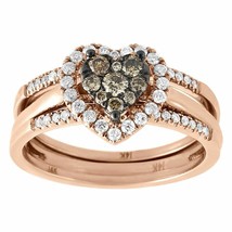 Brown Diamond Heart Engagement Ring 14K Rose Gold Fn 3 Piece Wedding Bridal Set - £84.31 GBP