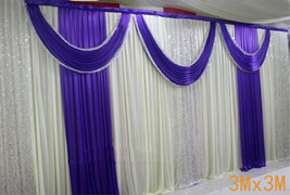 Popular new 3Mx3M Three Fold Light Purple Wedding Stage backdrop party drapes - £51.58 GBP
