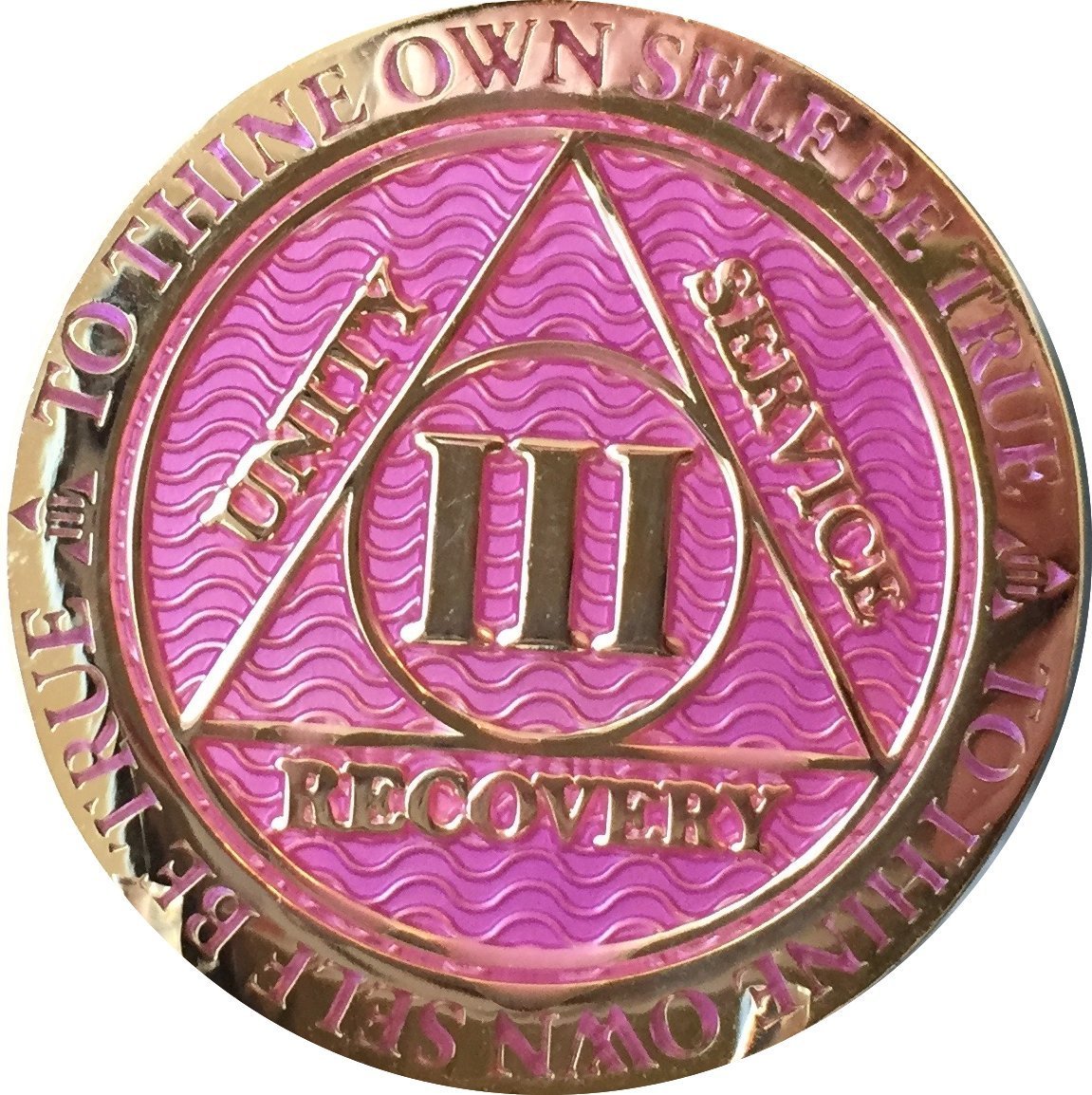 Recoverychip 3 Year AA Medallion Reflex Lavender Pink Gold Plated Chip