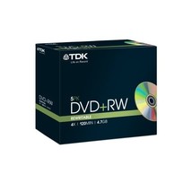 TDK T18444 4.7GB 4x Speed 120min DVD+RW Disc in Jewel Case (Pack of 5)  - $22.00