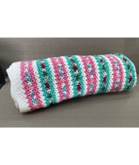 Vintage Handmade Afghan Crochet Blanket – 42” x 57” – Teal, Pink, White - €23,93 EUR
