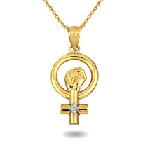 10K Solid Gold Venus Love Symbol Feminist Diamond Pendant Necklace - £101.72 GBP+
