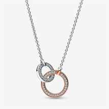 S925 Silver Pandora Signature Two tone Intertwined Circles Necklace,Gift For Her - $23.99