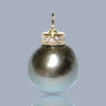 Genuine 12.8 - 13mm Tahitian South Sea Natural Peacock Black Green Pearl Pendant - £107.30 GBP