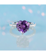 Minimalist Handcrafted Heart Shaped Purple Gemstone Natural Amethyst Sil... - £102.22 GBP