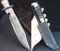 MYSTERY Vintage Hunting Knife sheath Skinner Bowie Hunter Rare SERRATED ... - £118.02 GBP