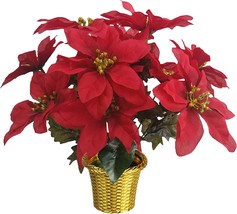 Flo-Mynse 4 Pieces Artificial Christma Flowers Silk Poinsettia Flower For, Red - £31.26 GBP