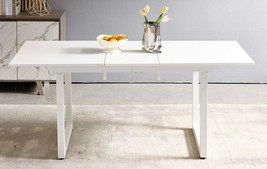 White Square Extendable Dining Table Modern Metal Leg Space Saving - $4,538.60 MXN