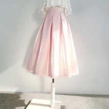 PINK Midi Pleated Skirt Outfit Women Romantic Satin Polyester Pleated Midi Skirt image 2