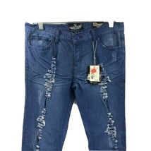 Soho Babe Love Junior&#39;s Royal Blue Pant Distressed Straight Leg Sizes 5 - 9 - $23.99