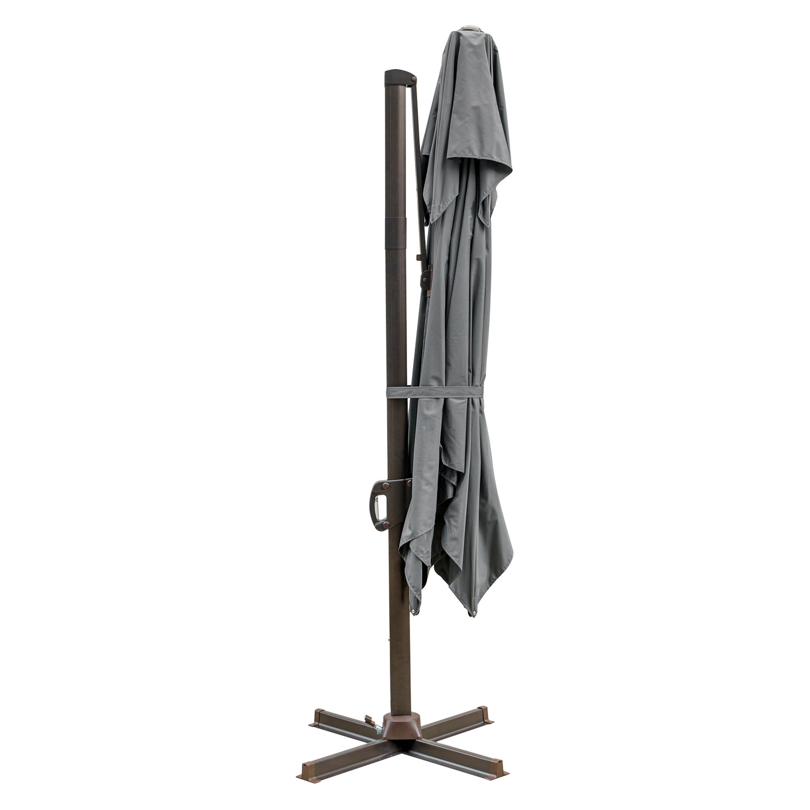 10&#39; Dark Gray Polyester Square Tilt Cantilever Patio Umbrella With Stand - $901.76