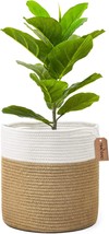 White And Jute Timeyard Large Modern Woven Jute Rope Plant Basket For 11&quot; Flower - £25.98 GBP