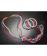 Vintage 50-60s Triple Strand Red White Blue Plastic Necklace Bracelets P... - $39.15 CAD