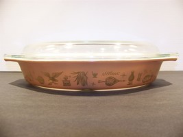 Pyrex Early American 1 1/2 qt Divided Casserole Dish &amp; Lid w/ Cat - £14.08 GBP