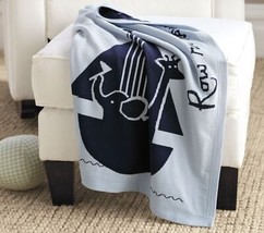 Pottery Barn Kids PBK Baby Row Your Boat stroller blanket knit blue unused flaw - £57.08 GBP