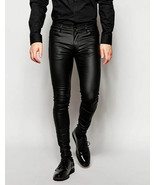 Men Black Pant Genuine Stylish Designer Leather Lambskin Motorcycle Skin... - $166.08 CAD+