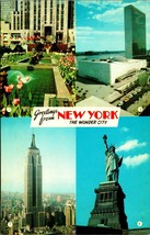 Greetings From New York NY NYC Multiview The Wonder City UNP Chrome Postcard - £3.08 GBP