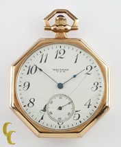 Waltham Octagon Antique 14k Open Face Pocket Watch Gr 225 12S 17 Jewel - £789.22 GBP