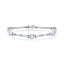 Sterling Silver Bar &amp; 4x6mm Oval 2.65cttw Blue Topaz Bracelet - £111.20 GBP