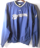 Nike Team Men&#39;s Sz L Milwaukee Brewers Center Swoosh V Neck Pullover Win... - £34.02 GBP