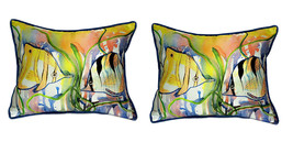 Pair of Betsy Drake Angel Fish Large Pillows 15 Inch x 22 Inch - £69.89 GBP