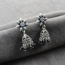 Beach Wear Real 925 Sterling Silver CZ Oxidized Jhumki Style Women Earrings - £33.24 GBP