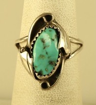 Vtg Sterling Silver Native American Turquoise oval Chunky Stone Feather Ring - £33.27 GBP