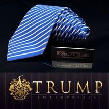 Donald J Trump Silk Tie Blue Striped Candy Came - $59.80