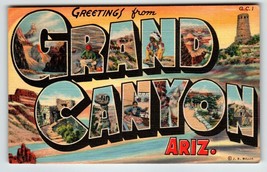 Greetings From Grand Canyon Arizona Large Big Letter Linen Postcard Curt Teich - £8.52 GBP