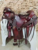 Western endurance saddle 17&quot; on eco-leather buffalo chestnut colour drum dye  - £501.39 GBP