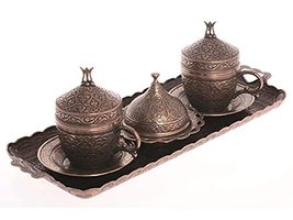 LaModaHome Tulip Antique Copper Espresso Coffee Cup with Saucer Holder Lid Tray  - £43.46 GBP
