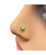 22ct Yellow Gold Floral Green Stone Nose Pin/Stud 5mm Width - $134.59 CAD