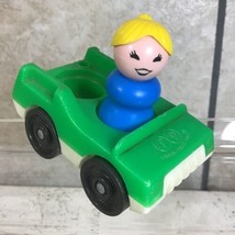 Vtg Fisher Price Little People Green Car Two Seater with Blonde Lady Blu... - $9.89