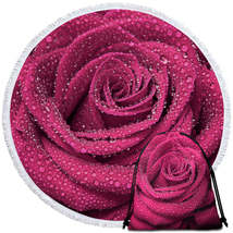 Dew Covered Rosy Rose Round Beach Towel - $14.90+