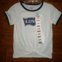 Levi&#39;s Girls Size 4/5 White Short Sleeve Knotted Front Shirt Top NWT - £5.76 GBP