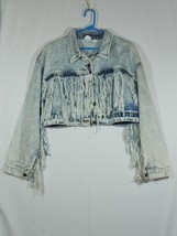 Vtg Fredericks of Hollywood Fringed Cropped Blue Acid Washed Denim Jacket Large - £79.63 GBP