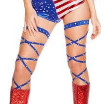 Rhinestone Leg Wraps Straps Attached Garter Thigh High Rave Dance Blue 3233 - £23.73 GBP