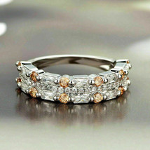 Gorgeous Round CZ Citrine &amp; White Diamond Engagement Ring 14k White Gold Finish - £88.61 GBP