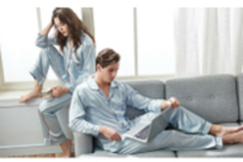 New Light Blue Silk Blend 2PCs Sleeping Clothes/ Long Pajama Sets M/L/XL... - £47.17 GBP