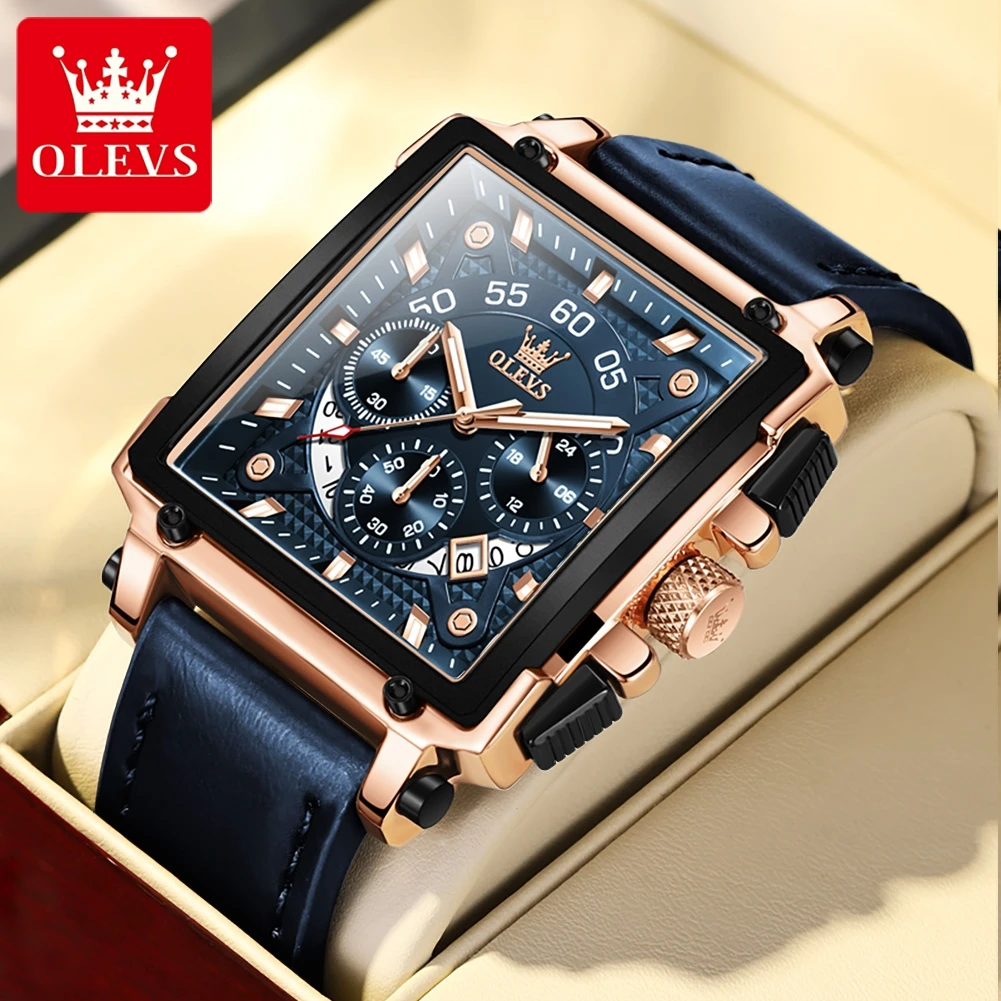   Male Watches Square Quartz Watch Watch For Men Waterproof Leather Strap Sport  - £44.10 GBP